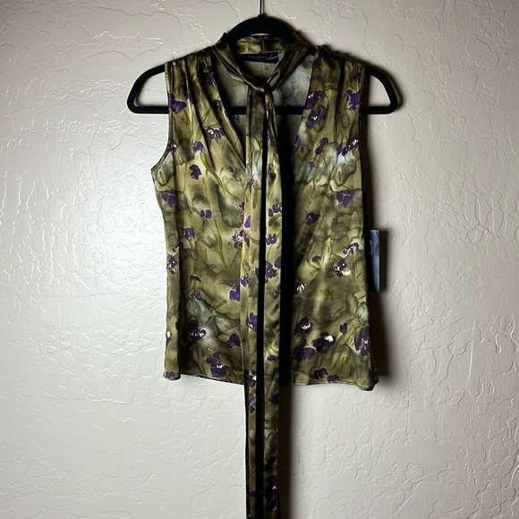 PIAZZA SEMPIONE NWT SILK TIE NECK SLEEVELESS TOP - US 4 / IT 40 - Picture 4 of 11